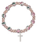 Ceramic/Rose Baby Bracelet With Cross