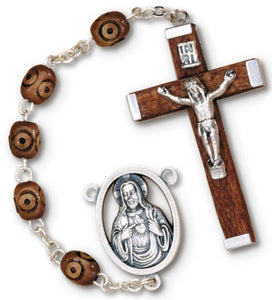 Brown Engraved Wood Bead Rosary