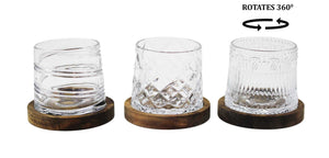 Turning Whiskey Glasses With Wooden Base - Assorted