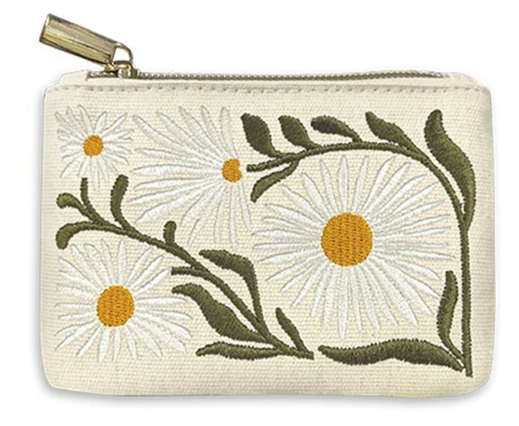 Embroidered Daisy Pouch