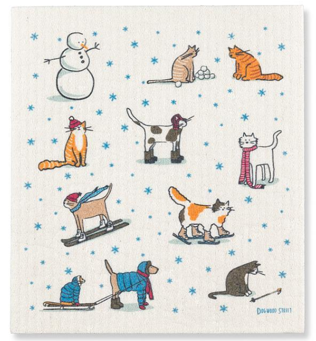 Winter Sports Cats Dishcloth