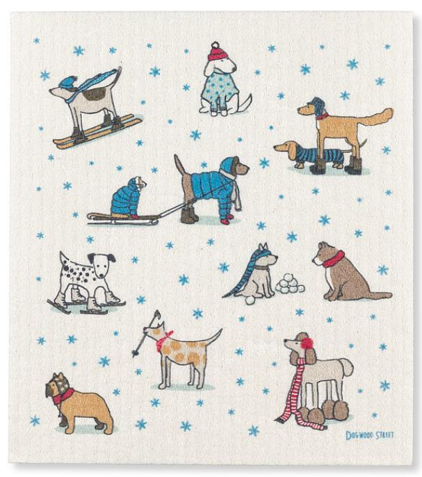 Winter Sports Dogs Dishcloth