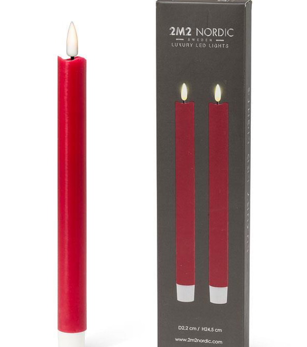 Red LED Taper Candle - Set of 2