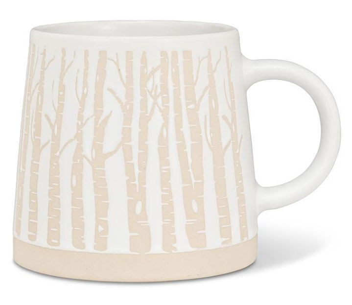 Wide Base Mug with Birch Trees
