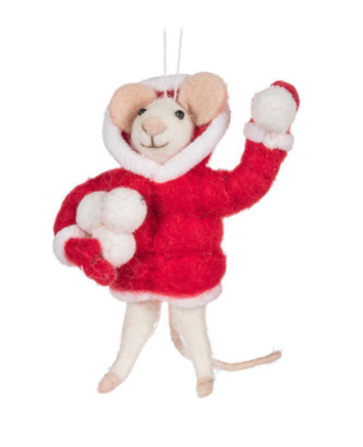 Throwing Snowballs Mouse Ornament