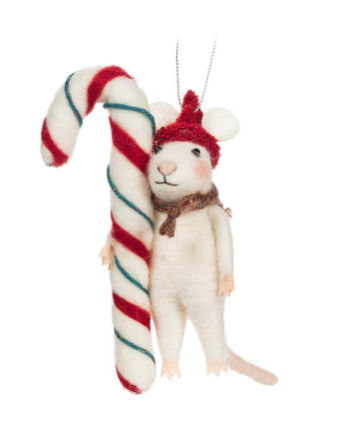 Holiday Mouse with Hat & Candy Cane Ornament