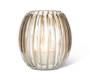 Small Ribbed Candle Holder with Gold Stripes