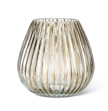 Load image into Gallery viewer, Medium Ribbed Wide Bottom Vase with Gold Stripes
