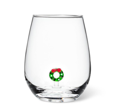 Christmas Wreath Stemless Wine Glass