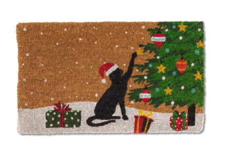 Playful Christmas Kitty Doormat