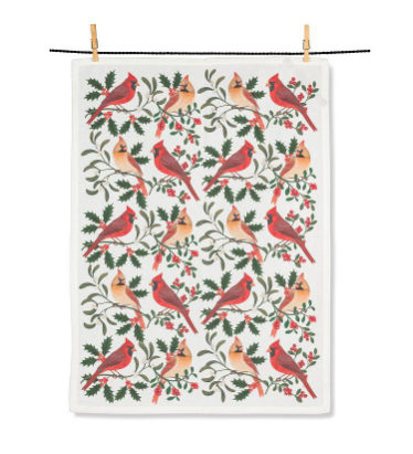 Cardinal Pairs with Winter Berries Kitchen Towel