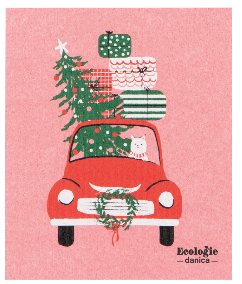 Winter Wheels Cat Swedish Sponge Cloth