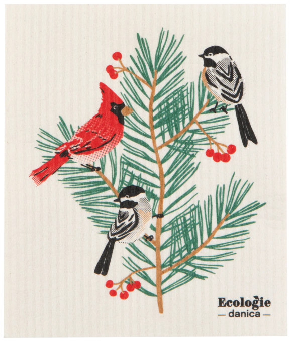 Birds & Boughs Christmas Swedish Dishcloth