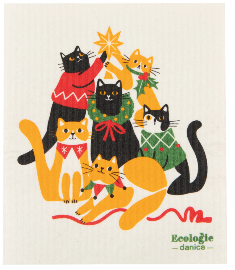 Kitty Carol Christmas Swedish Dishcloth