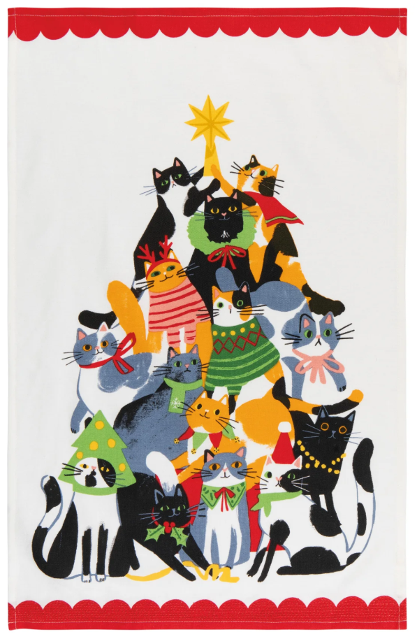 Kitty Carol Christmas Dishtowel
