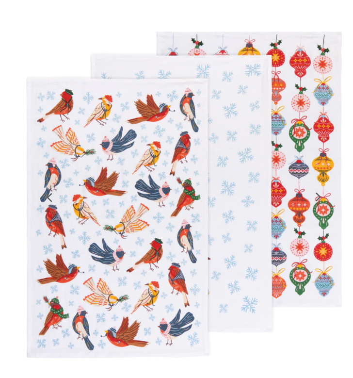 Season's Tweetings Christmas Floursack Dishtowels - Set of 3