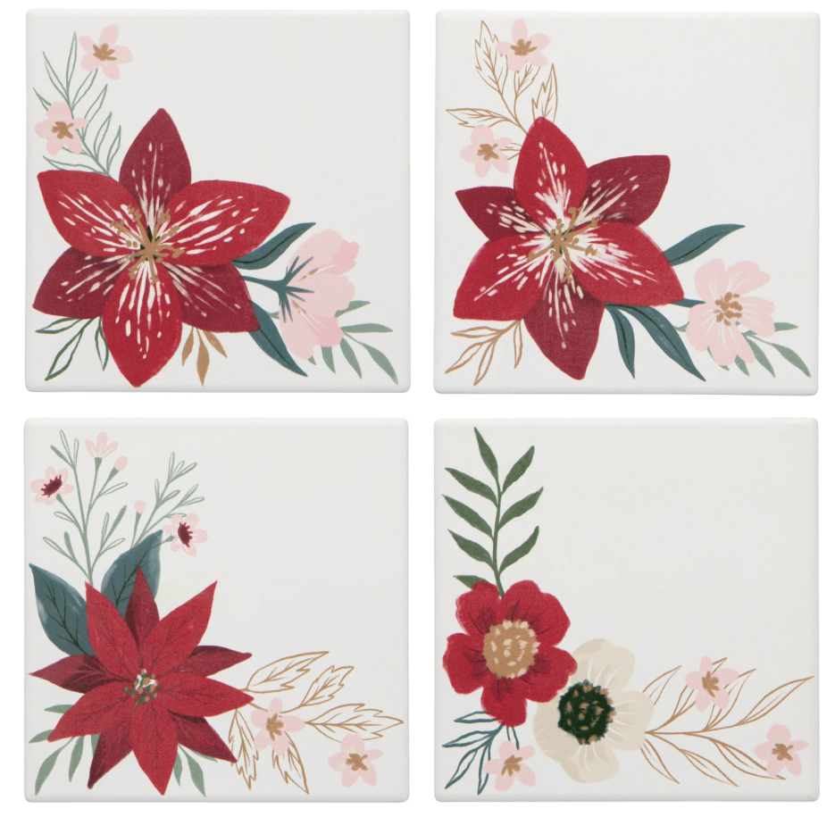 Amaryllis Christmas Soak Up Coasters - Set of 4