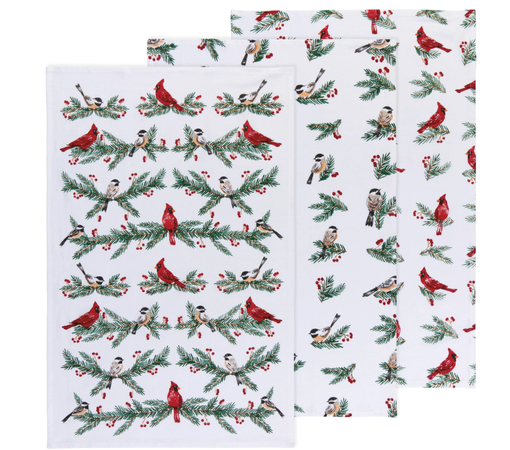Birds & Boughs Christmas Floursack Dishtowels - Set of 3
