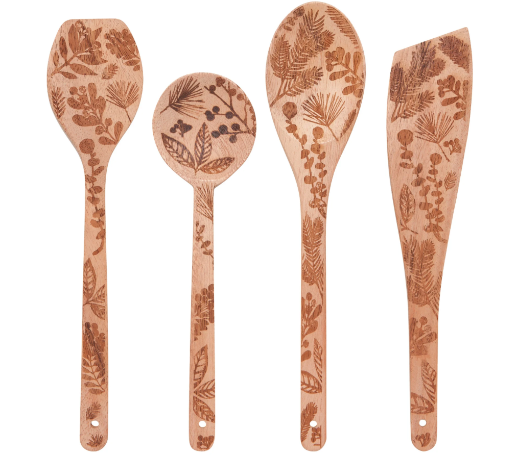 Winterberry Engraved Neem Wood Utensil - Assorted