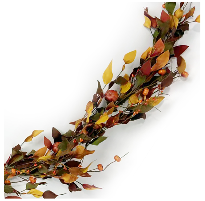 Fall Garland Leaf with Mini Pumpkins & Berries -  71″ Orange/Multi