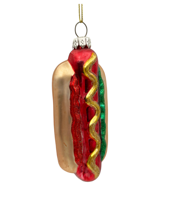 Hotdog Glitter Glass Ornament - 5