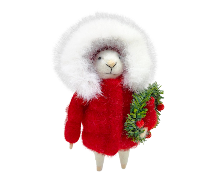 Willa Wreath Mouse Wool Ornament - 5