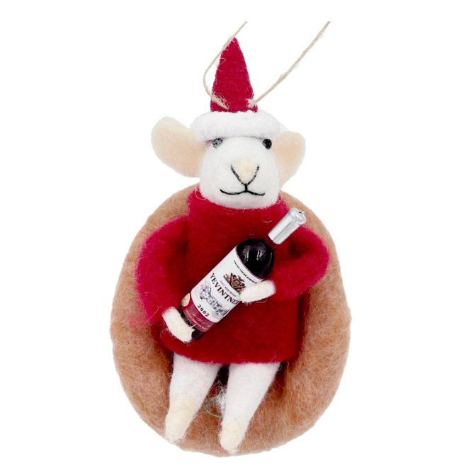 Willow Wool Mouse with Wine Bottle Ornament - 5