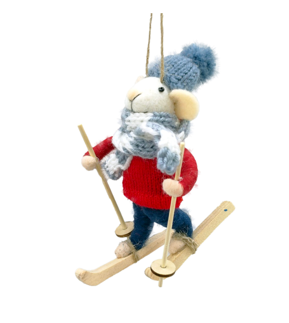 Sawyer the Skiing Mouse Wool Ornament - 6
