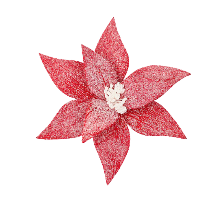 Red Frosted Poinsettia Clip