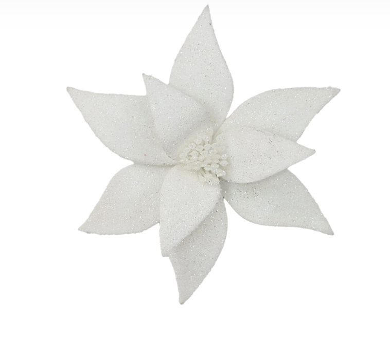 White Frosted Poinsettia Clip