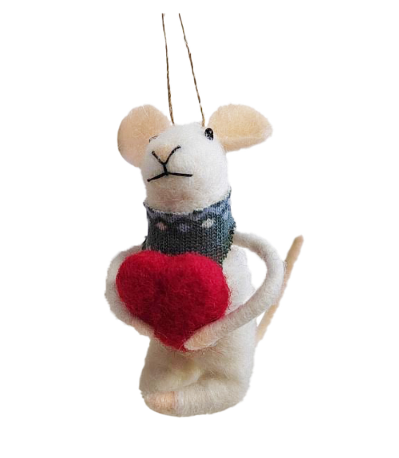 Levi the Lover Mouse Wool Ornament - 4.5