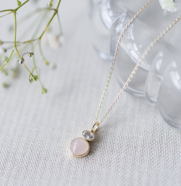 Anastasia Necklace - Gold/Rose Quartz