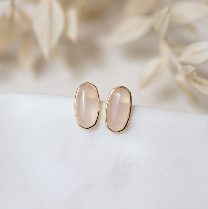 Lyra Studs - Gold/Rose Quartz