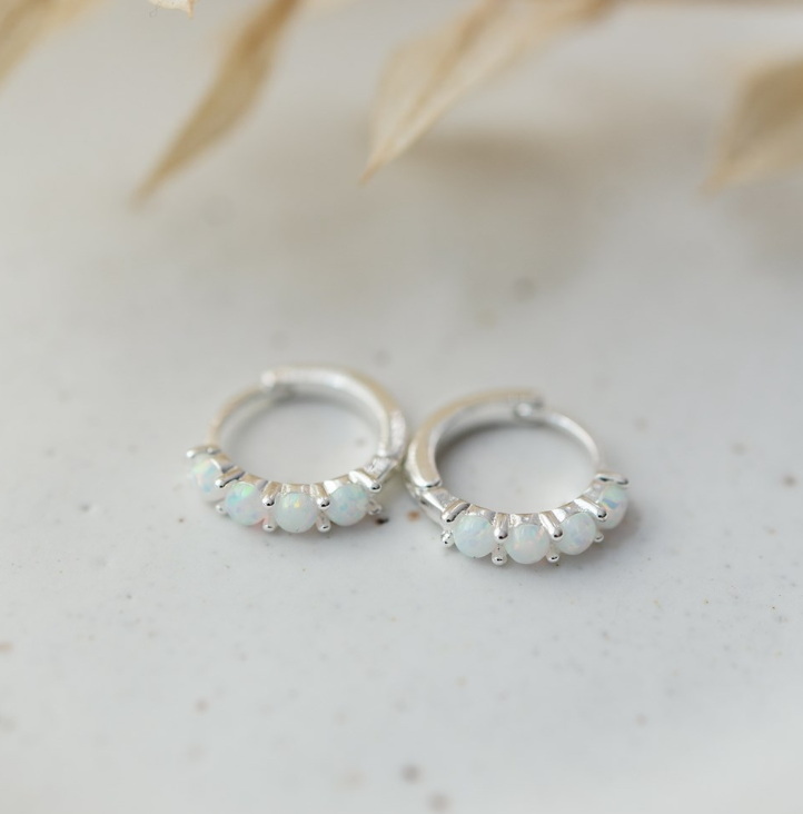 Opal Kiss Hoops - Silver/Opalite