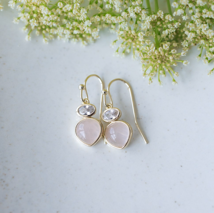 Tasia Earrings - Gold/Rose Quartz