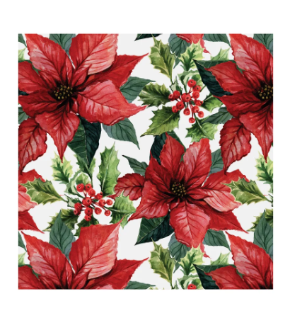 Poinsettia Printed Cocktail Napkin - 20Pk