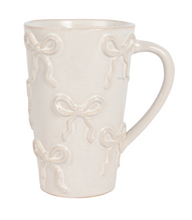Load image into Gallery viewer, White Bow Textured Stoneware Tall Mug
