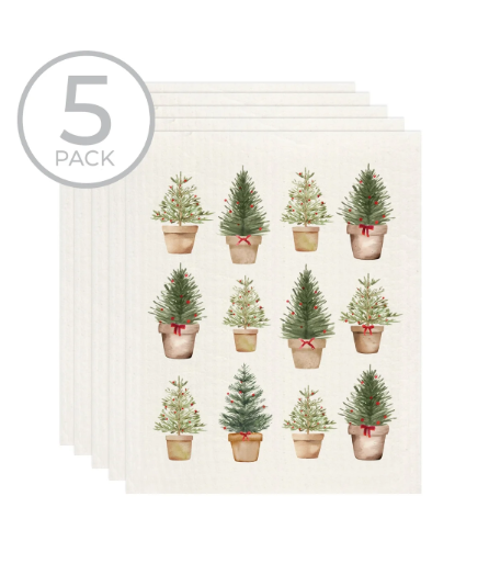 Holiday Trees In Pots Sponge Cloth - Pack Of 5