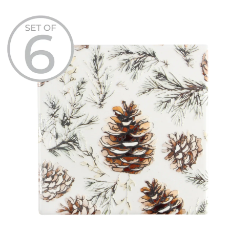 Pinecone Firs Textured Printed Ceramic Coaster - Set of 6