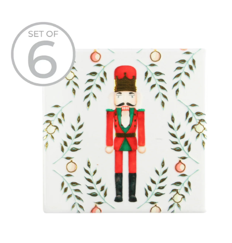 Traditional Nutcracker Textured Printed Ceramic Coaster - Set of 6