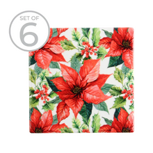 Load image into Gallery viewer, Red Poinsettia Textured Printed Ceramic Coaster - Set of 6
