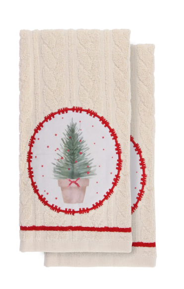 Holiday Trees Appliqué Embossed Terry Towel - Set Of 2