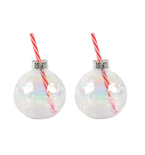 Pearl Snowflake Glass Ball Drink Ornament - Set Of 2