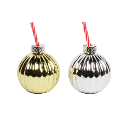 Gold/Silver Metallic Glass Ball Drink Ornament - Set Of 2