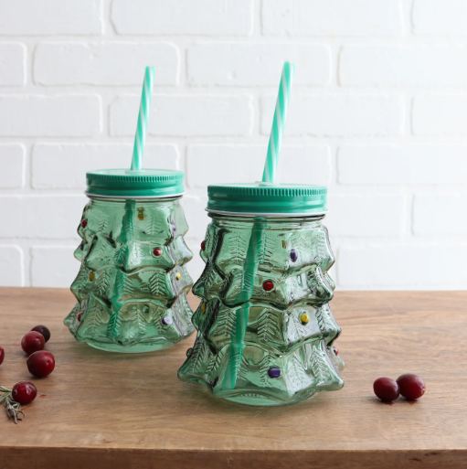 Green Tree Glass Tree Drink Ornament - Set Of 2