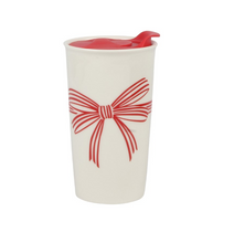 Load image into Gallery viewer, Red Bow Ceramic Travel Mug - 18Oz
