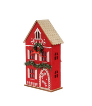 Load image into Gallery viewer, Red Townhouse With Wreath LED Felt Village Home
