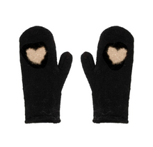 Load image into Gallery viewer, Black/Cream Heart Mittens
