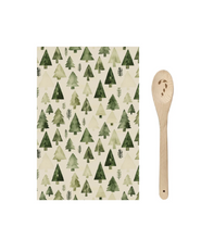 Load image into Gallery viewer, Winter Forest Tea Towel And Wooden Spoon Green

