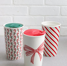 Load image into Gallery viewer, Red Bow Ceramic Travel Mug - 18Oz
